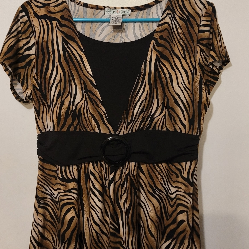 Vintage Suzie Womens L Short Sleeve Top Tiger Print